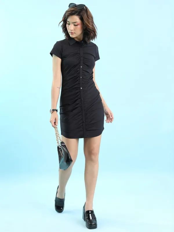  Ketch Women Black Solid Shirt Dresses