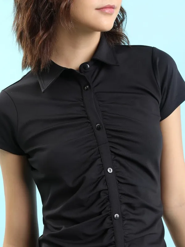  Ketch Women Black Solid Shirt Dresses