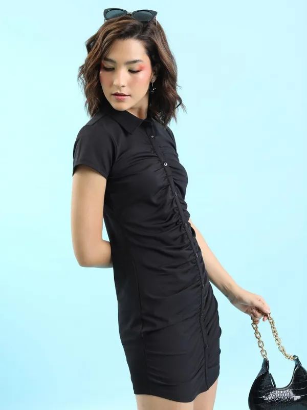  Ketch Women Black Solid Shirt Dresses