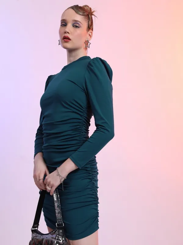 Tokyo Talkies Women Teal Solid Bodycon Dress