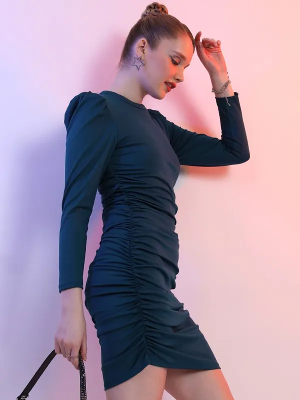 Tokyo Talkies Women Teal Solid Bodycon Dress