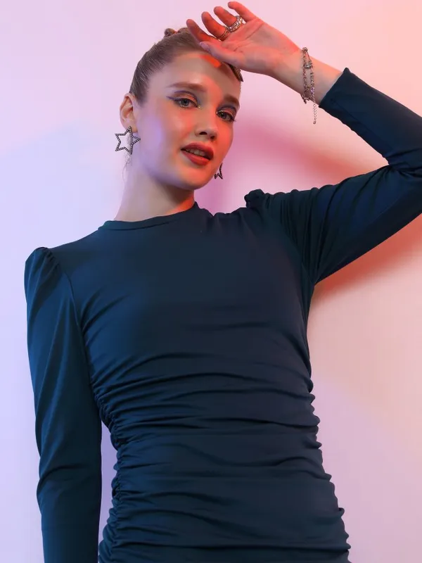 Tokyo Talkies Women Teal Solid Bodycon Dress