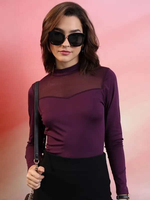  Tokyo Talkies Women Purple Solid Fitted Tops
