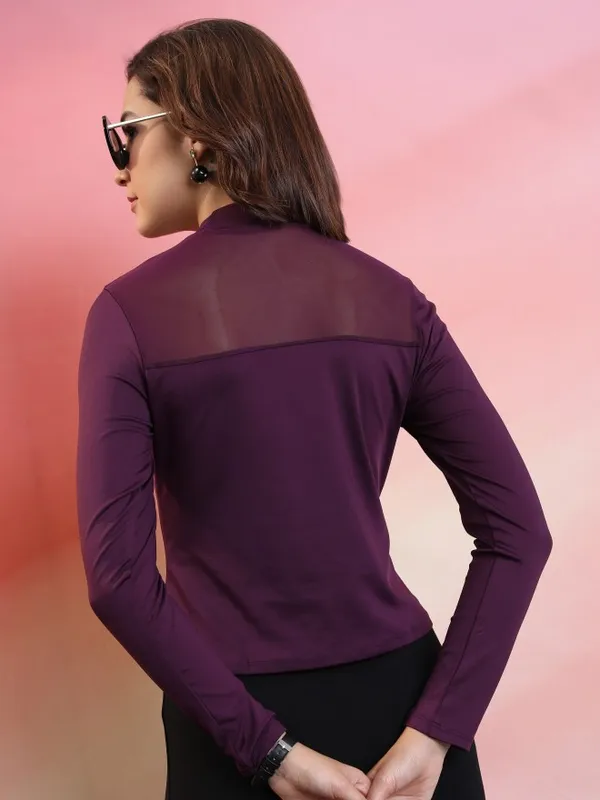  Tokyo Talkies Women Purple Solid Fitted Tops