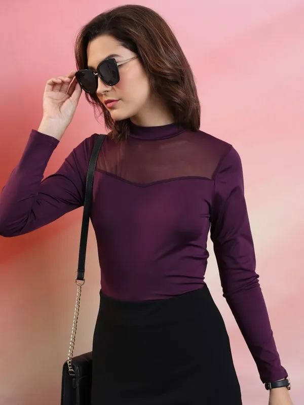  Tokyo Talkies Women Purple Solid Fitted Tops