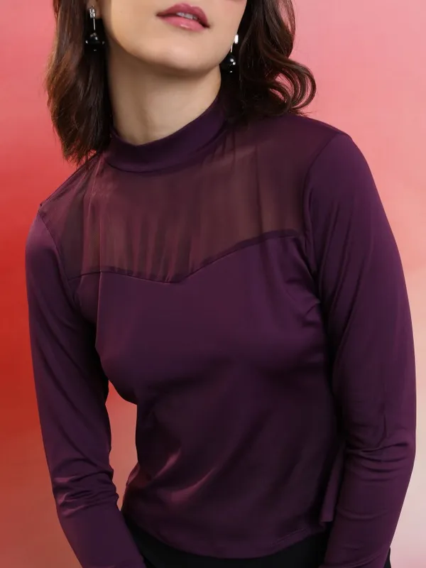  Tokyo Talkies Women Purple Solid Fitted Tops