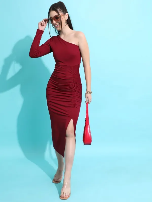  Tokyo Talkies Women Maroon Solid Bodycon Dresses