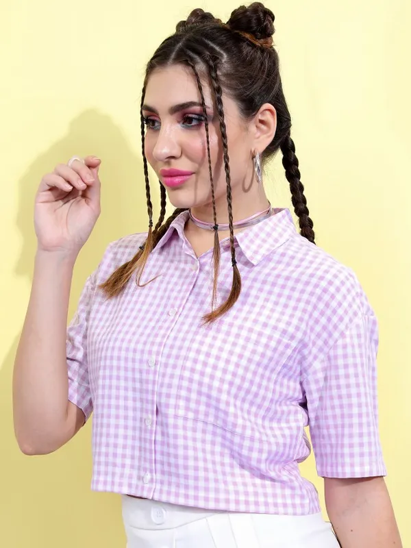  Tokyo Talkies Women Purple Checked Casual Shirts