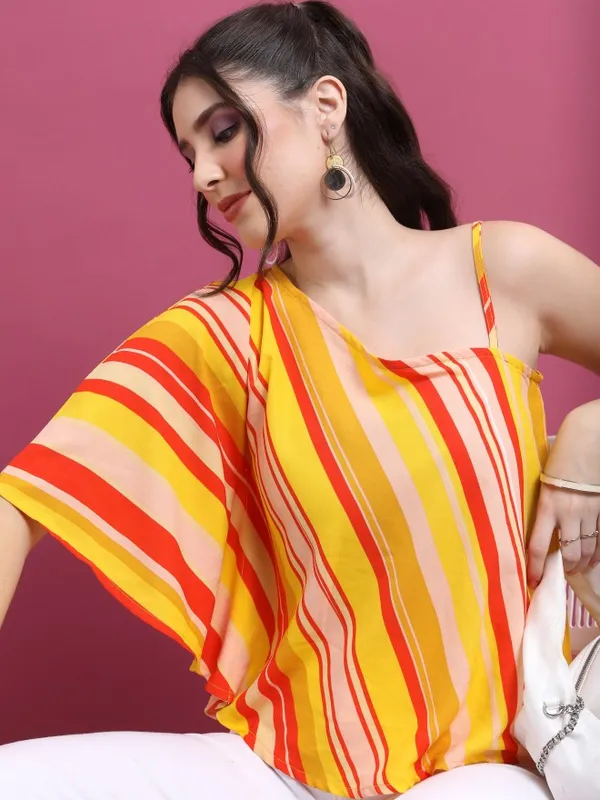  Vishudh Women Yellow Striped Regular Tops