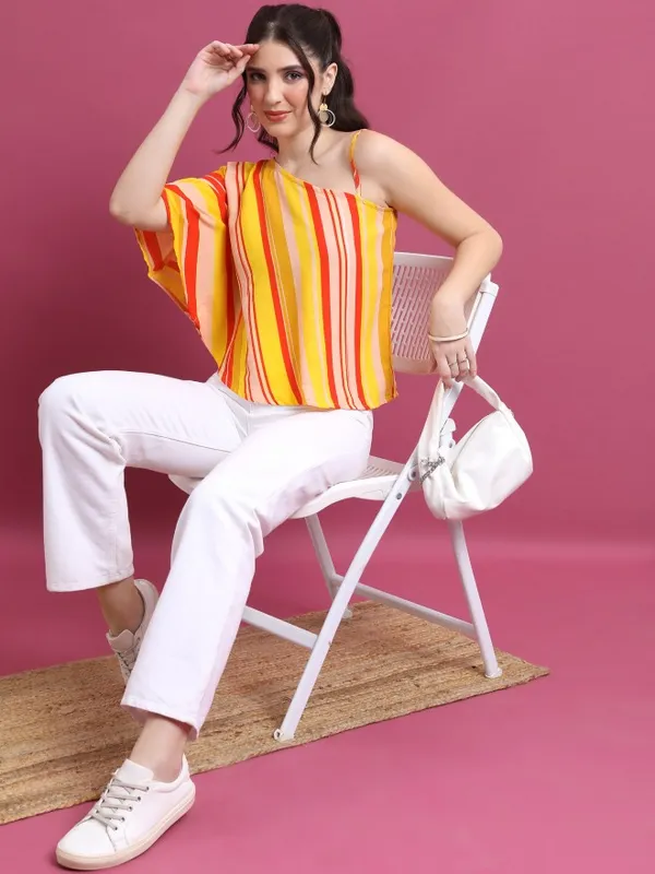 Vishudh Women Yellow Striped Regular Tops