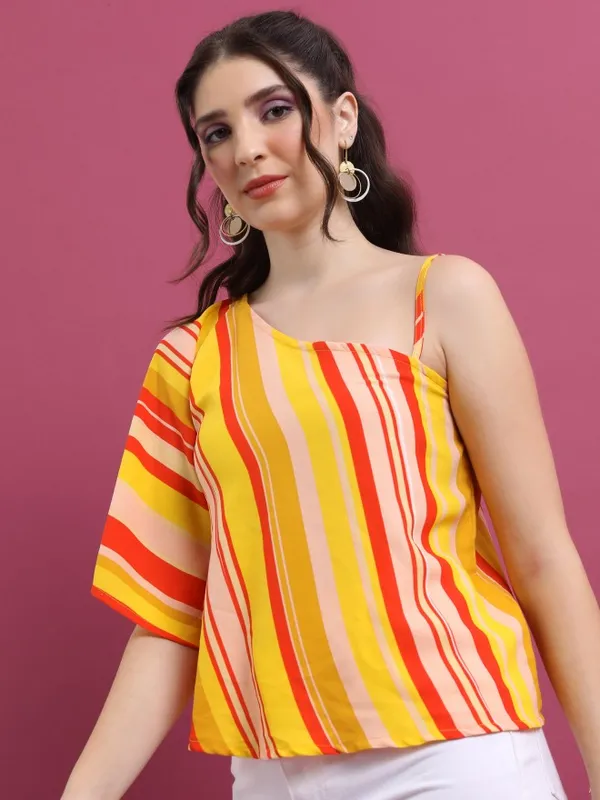  Vishudh Women Yellow Striped Regular Tops
