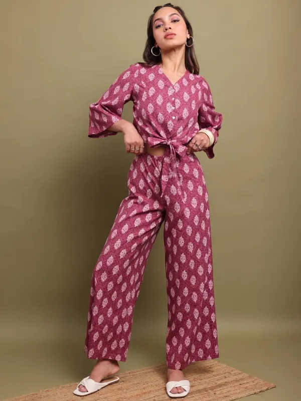 Vishudh Women Purple Printed Top With Palazzo