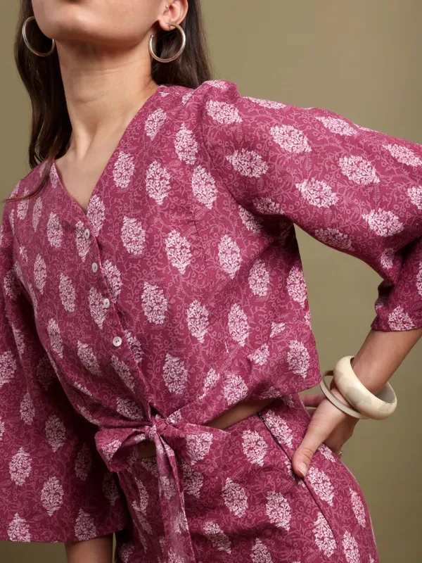 Vishudh Women Purple Printed Top With Palazzo