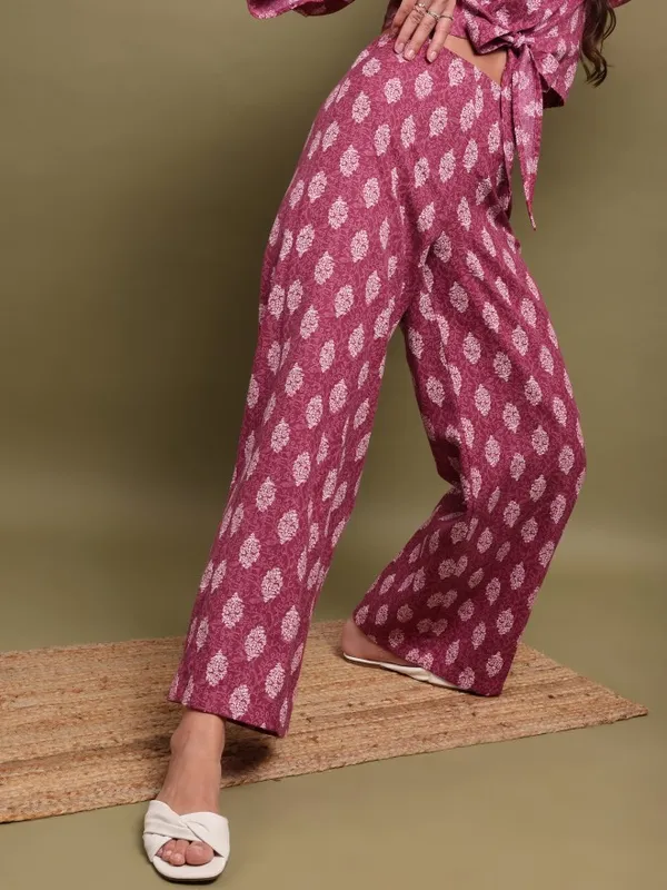 Vishudh Women Purple Printed Top With Palazzo