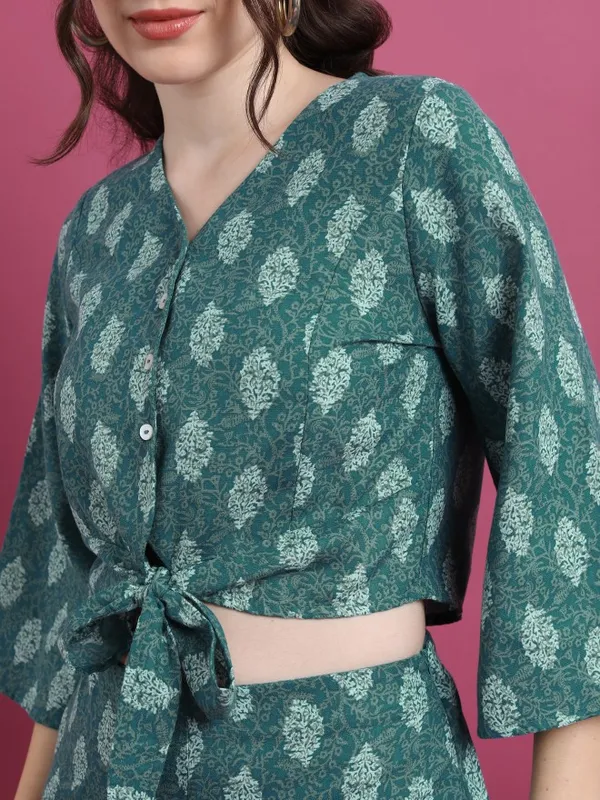 Vishudh Women Teal Printed Top With Palazzo