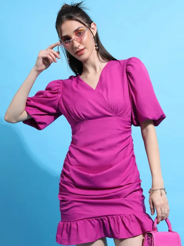 Ketch Women Pink Solid Wrap Dress