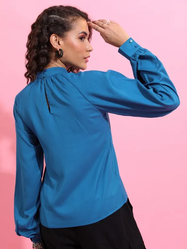  Ketch Women Blue Solid Regular Tops