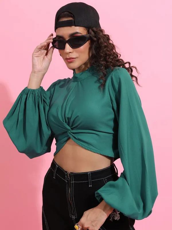  Ketch Women Green Solid Regular Tops