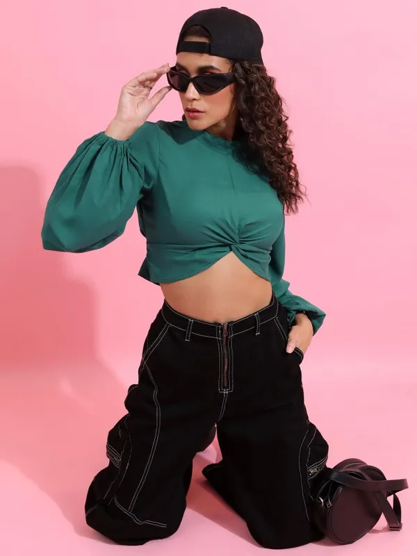  Ketch Women Green Solid Regular Tops