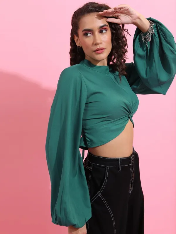  Ketch Women Green Solid Regular Tops