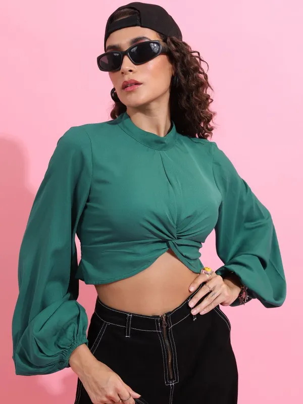  Ketch Women Green Solid Regular Tops