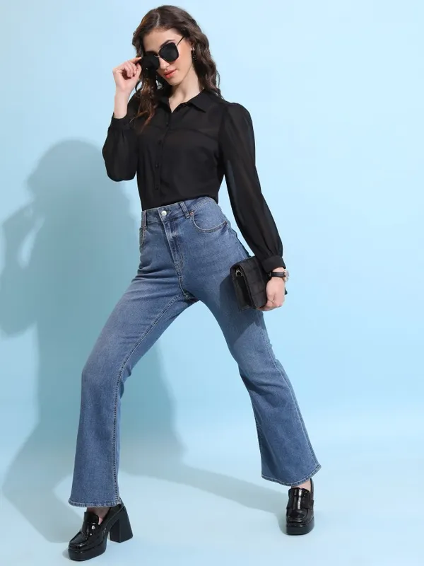  Tokyo Talkies Women Black Solid Casual Shirts