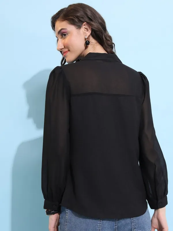  Tokyo Talkies Women Black Solid Casual Shirts