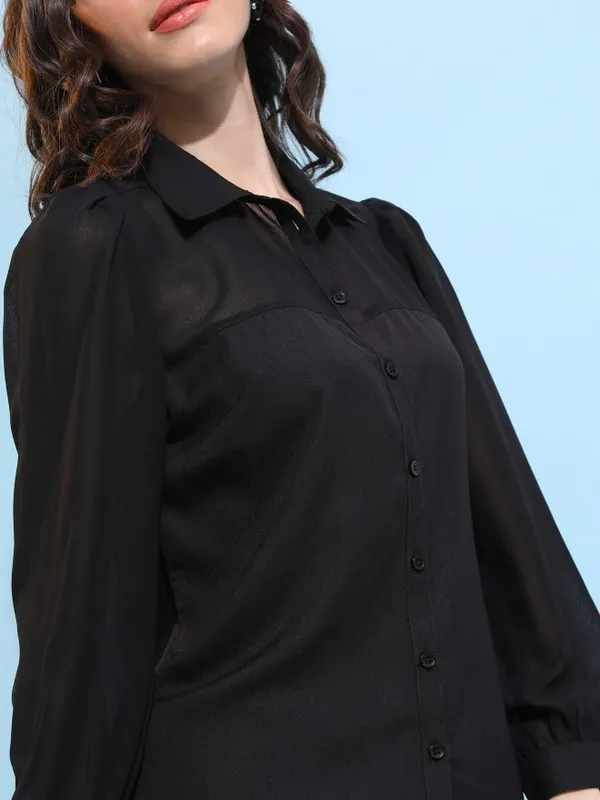  Tokyo Talkies Women Black Solid Casual Shirts