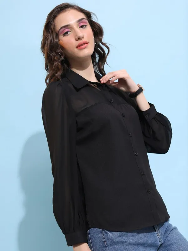  Tokyo Talkies Women Black Solid Casual Shirts