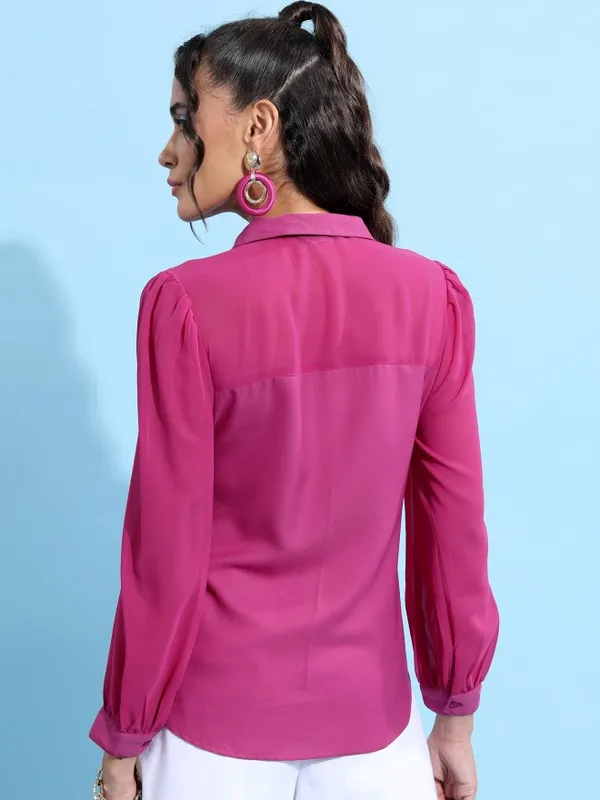 Tokyo Talkies Women Pink Solid Casual Shirt