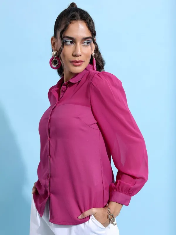 Tokyo Talkies Women Pink Solid Casual Shirt