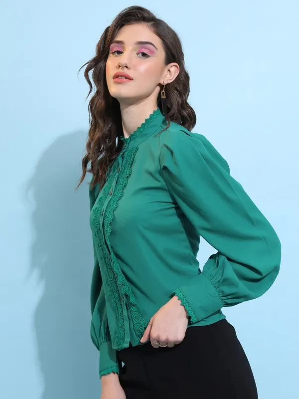  Tokyo Talkies Women Green Solid Casual Shirts