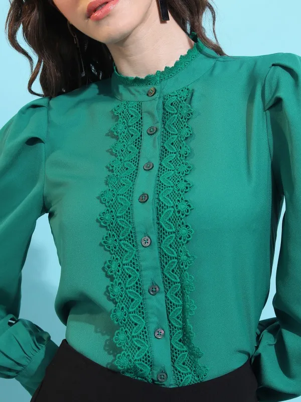  Tokyo Talkies Women Green Solid Casual Shirts