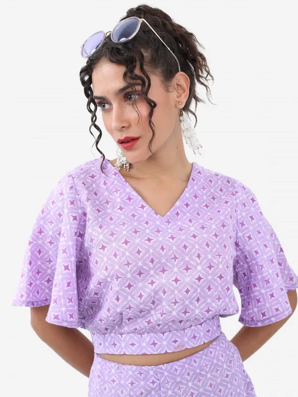Vishudh Women Lavender Top With Palazzo