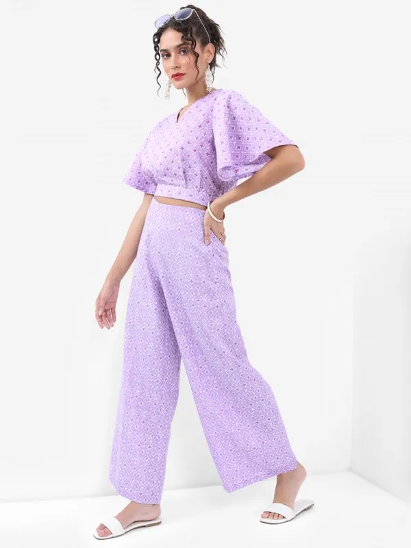 Vishudh Women Lavender Top With Palazzo
