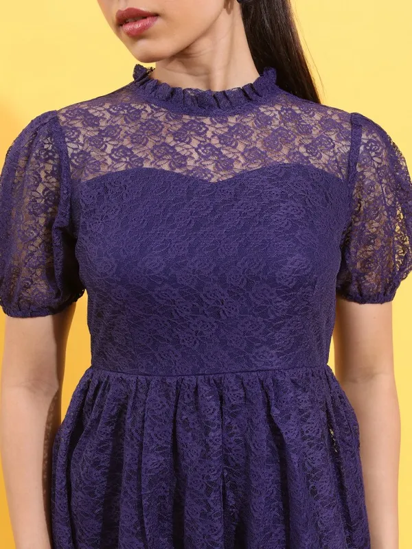  Ketch Women Navy Blue Self Design Fit And Flare Dresses