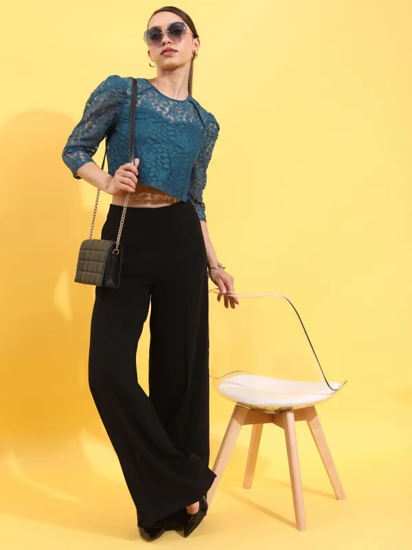  Tokyo Talkies Women Teal Self Design Regular Tops