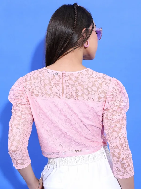  Tokyo Talkies Women Pink Self Design Regular Tops