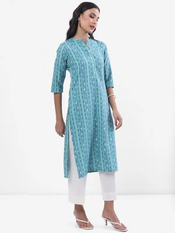 Vishudh Women Blue Printed Straight Kurta