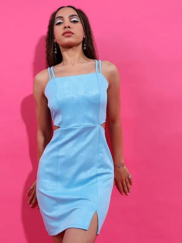  Tokyo Talkies Women Blue Self Design Bodycon Dresses
