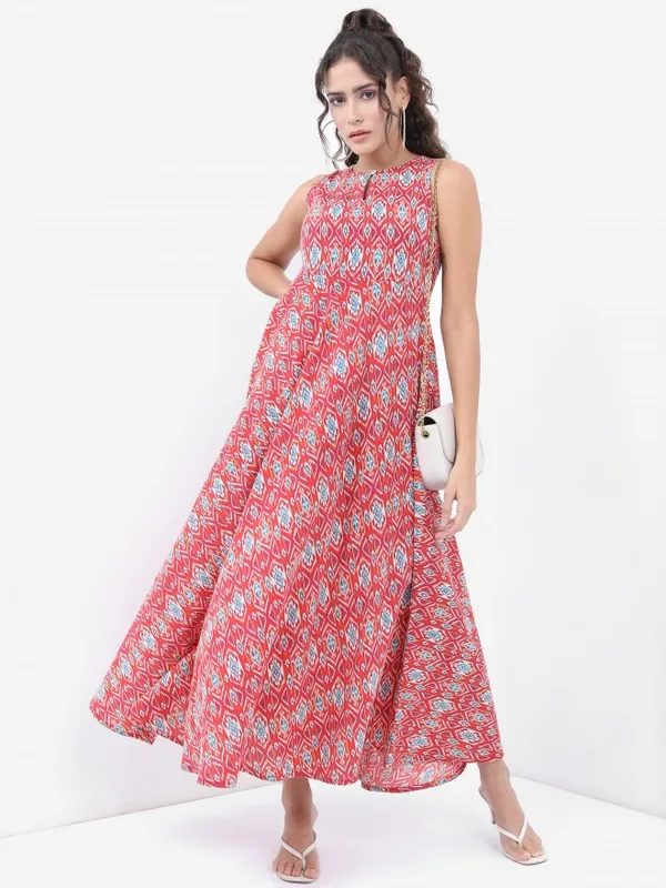  Vishudh Women Terracotta Printed Maxi Ethnic Dresses