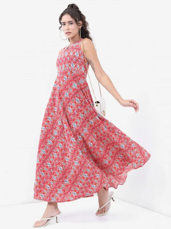 Vishudh Women Terracotta Printed Maxi Ethnic Dresses