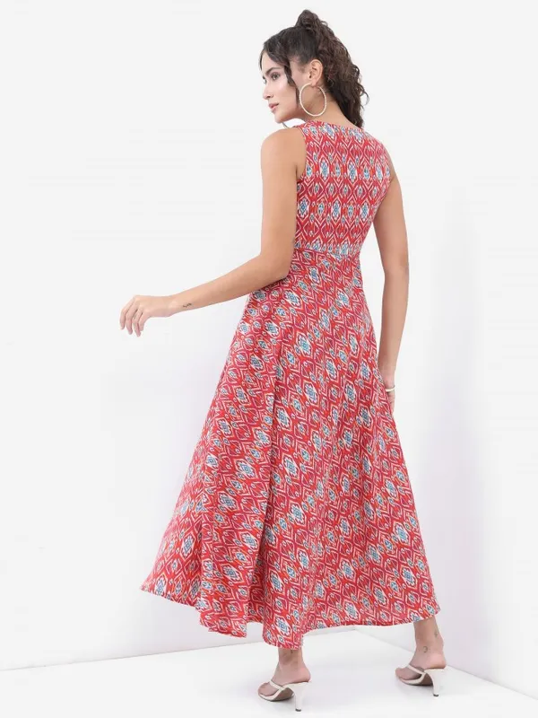  Vishudh Women Terracotta Printed Maxi Ethnic Dresses