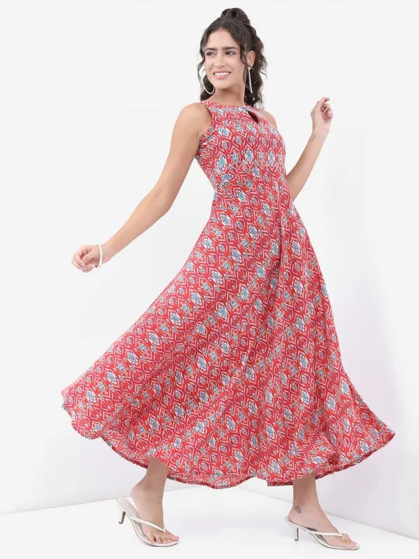  Vishudh Women Terracotta Printed Maxi Ethnic Dresses