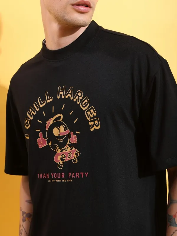  Ketch Men Black Printed Round Neck T-Shirts