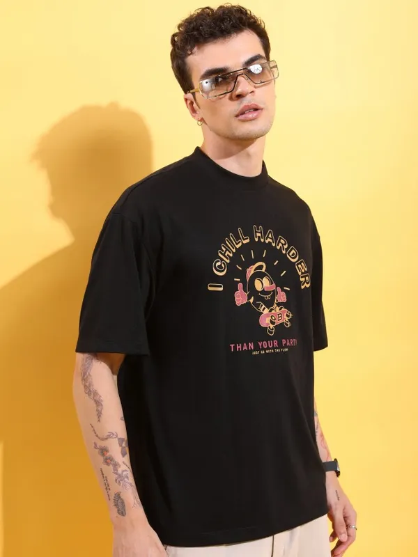  Ketch Men Black Printed Round Neck T-Shirts