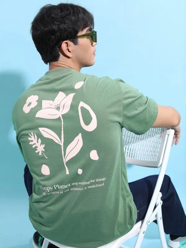  Ketch Men Green Printed Round Neck T-Shirts