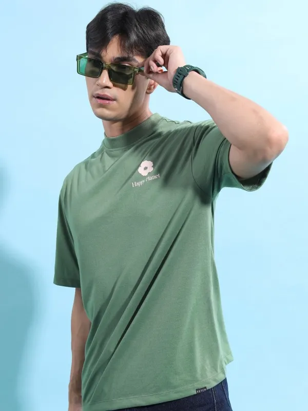  Ketch Men Green Printed Round Neck T-Shirts