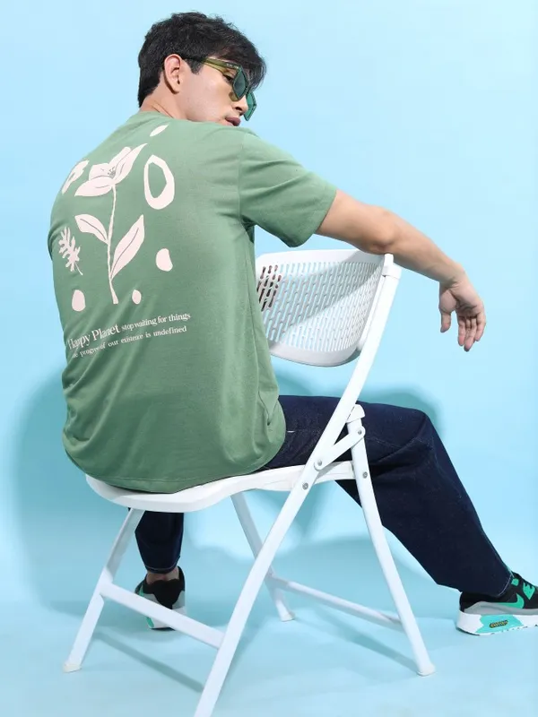  Ketch Men Green Printed Round Neck T-Shirts