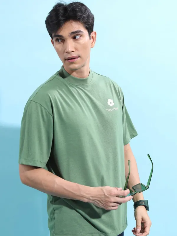  Ketch Men Green Printed Round Neck T-Shirts